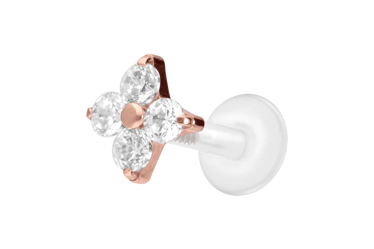 PTFE Labret Piercing mit Innengewinde + Titan-Aufsatz KRISTALLBLUME